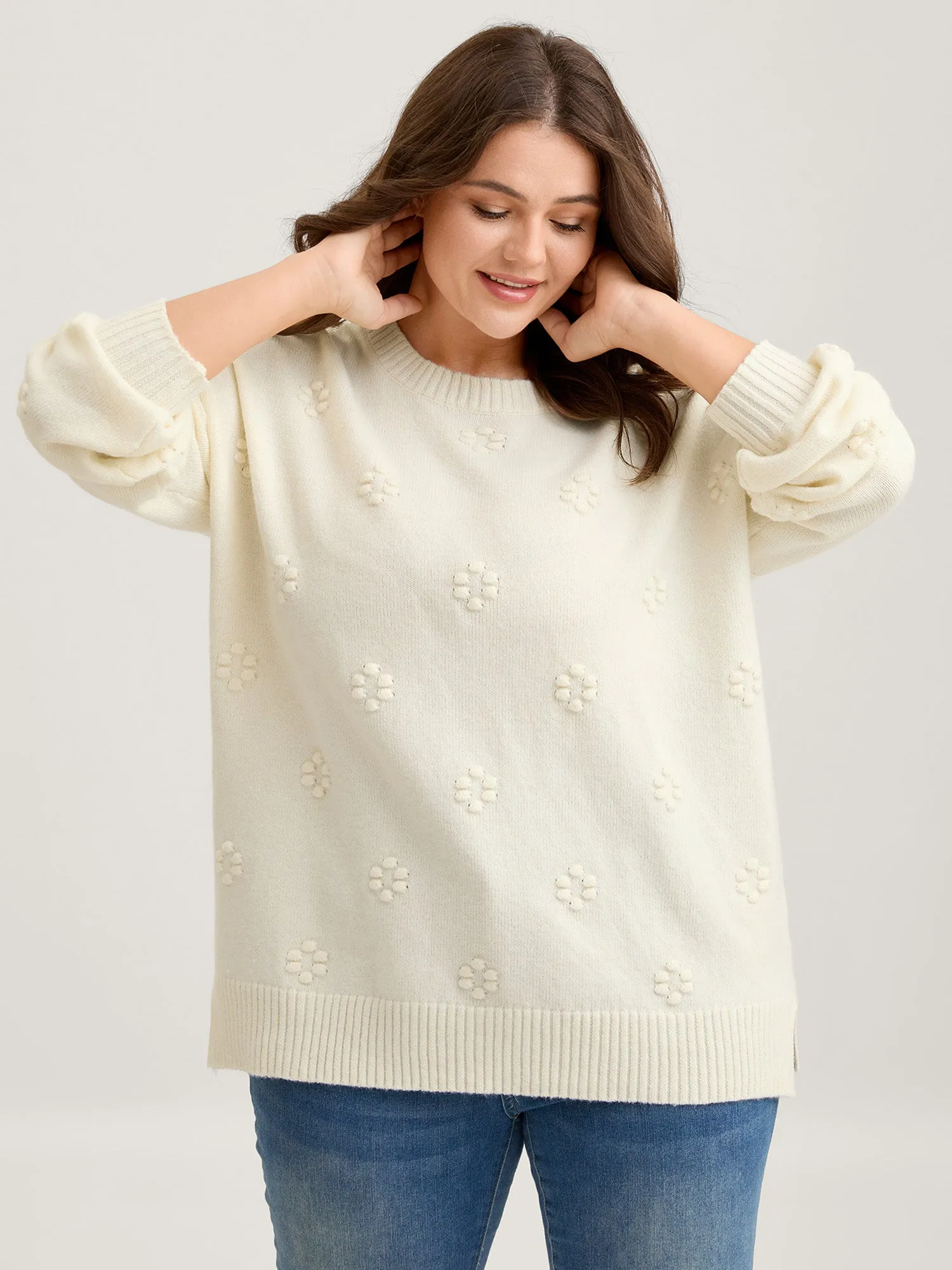 Floral Textured Ribbed Hem Pullover sold by Bloomchic product image thumbnail 3