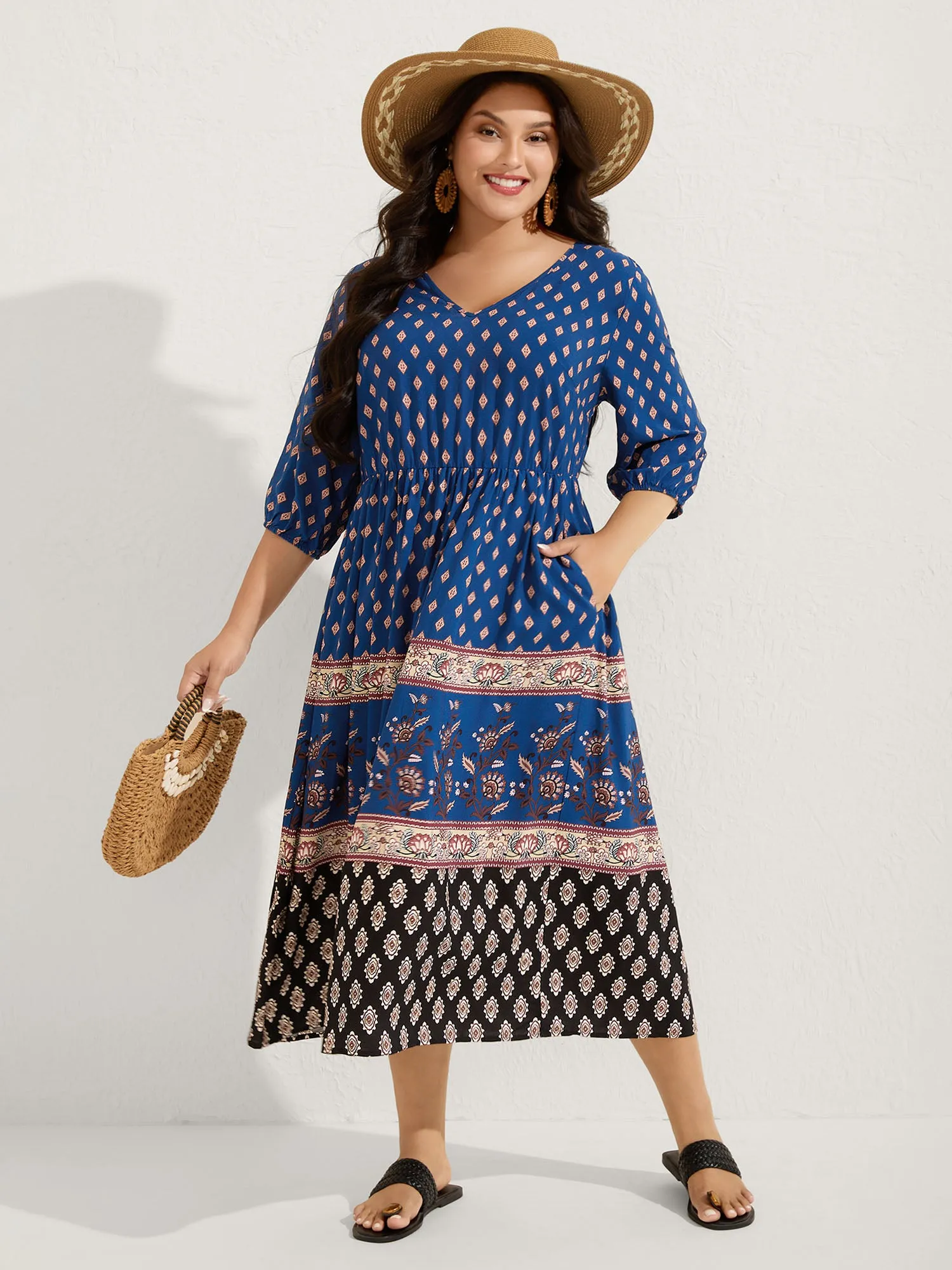 Mixed Floral Print Pockets Midi Dress sold by Bloomchic