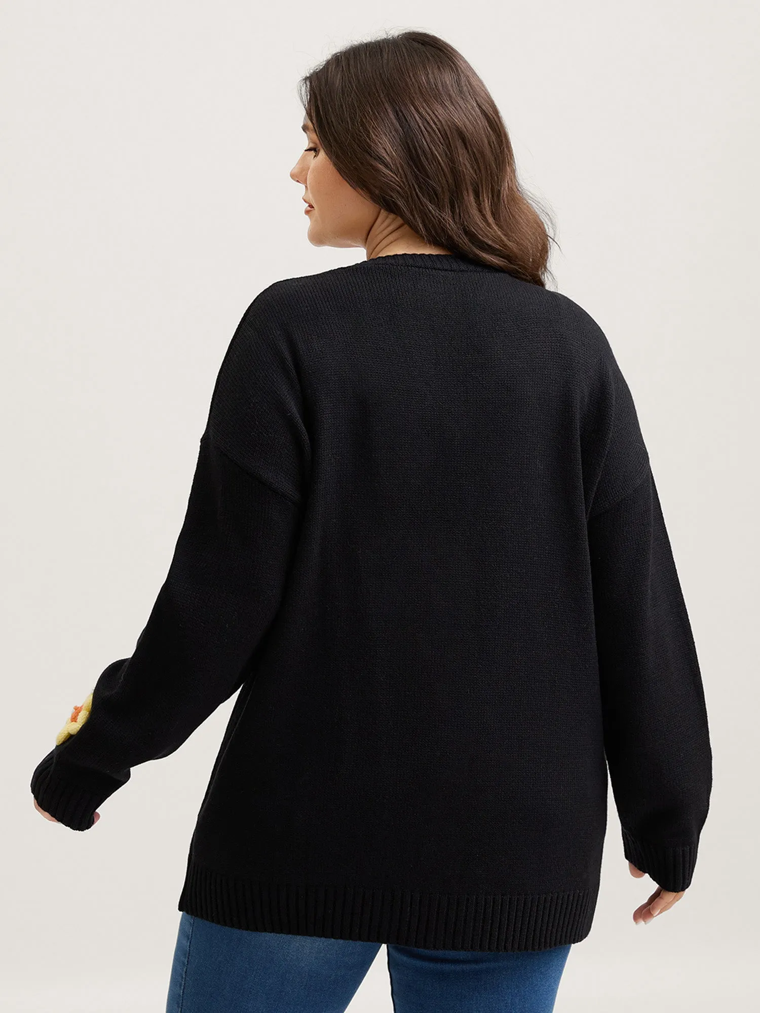 Crochet Floral Front-Open Pockets Knit Cardigan sold by Bloomchic product image thumbnail 5