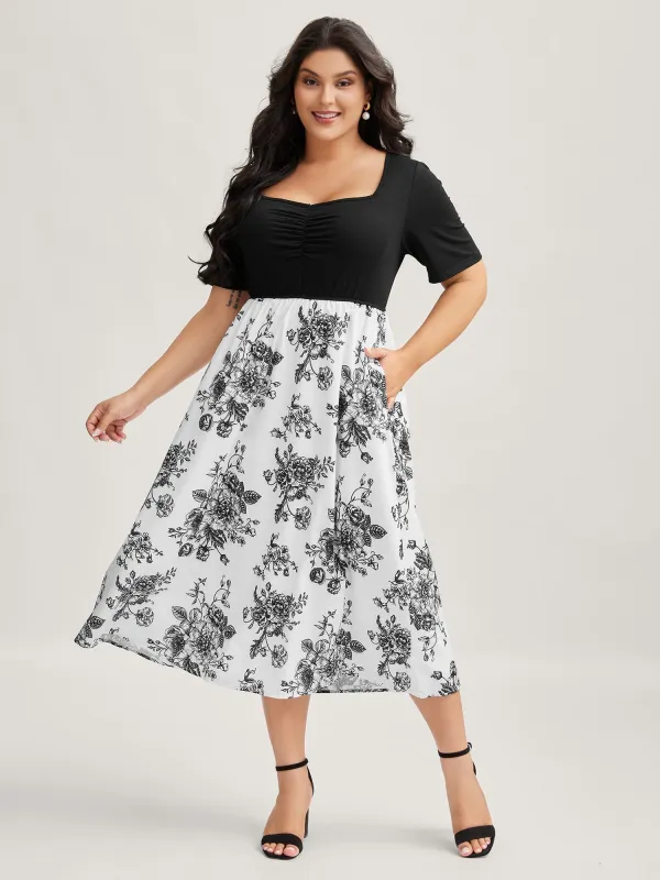 Floral Print Pockets Contrast Midi Dress sold by Bloomchic