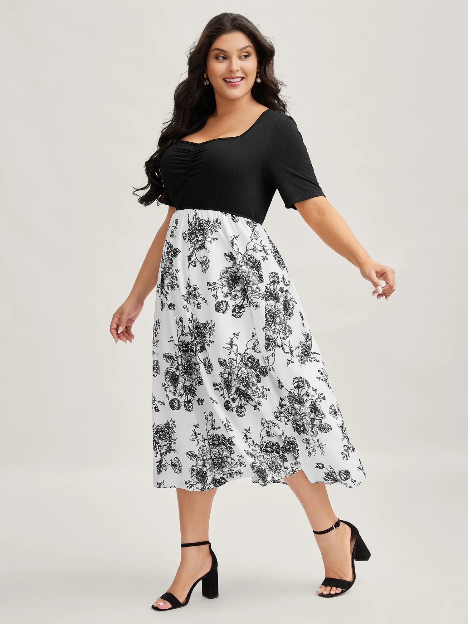 Floral Print Pockets Contrast Midi Dress sold by Bloomchic product image thumbnail 3