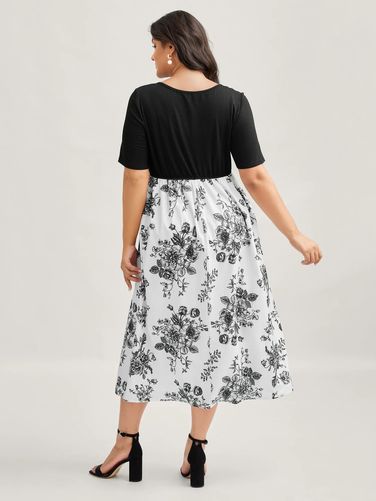 Floral Print Pockets Contrast Midi Dress sold by Bloomchic product image thumbnail 4
