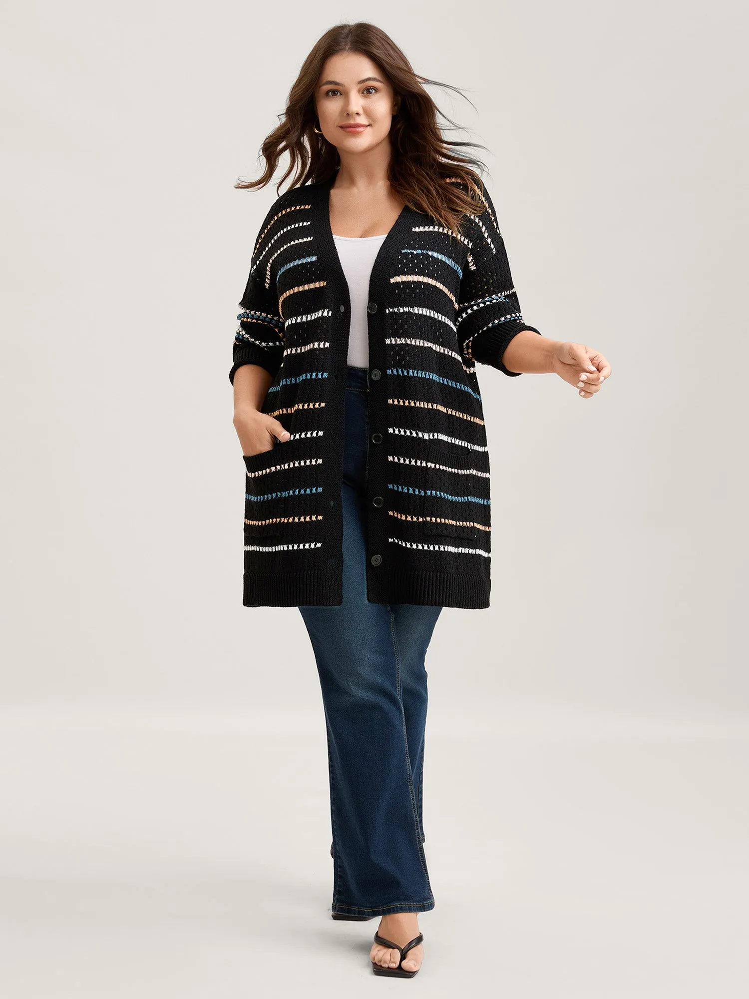 Colorful Stripes Button Detail Knit Cardigan sold by Bloomchic product image thumbnail 4