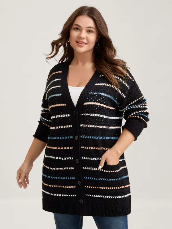 Colorful Stripes Button Detail Knit Cardigan sold by Bloomchic
