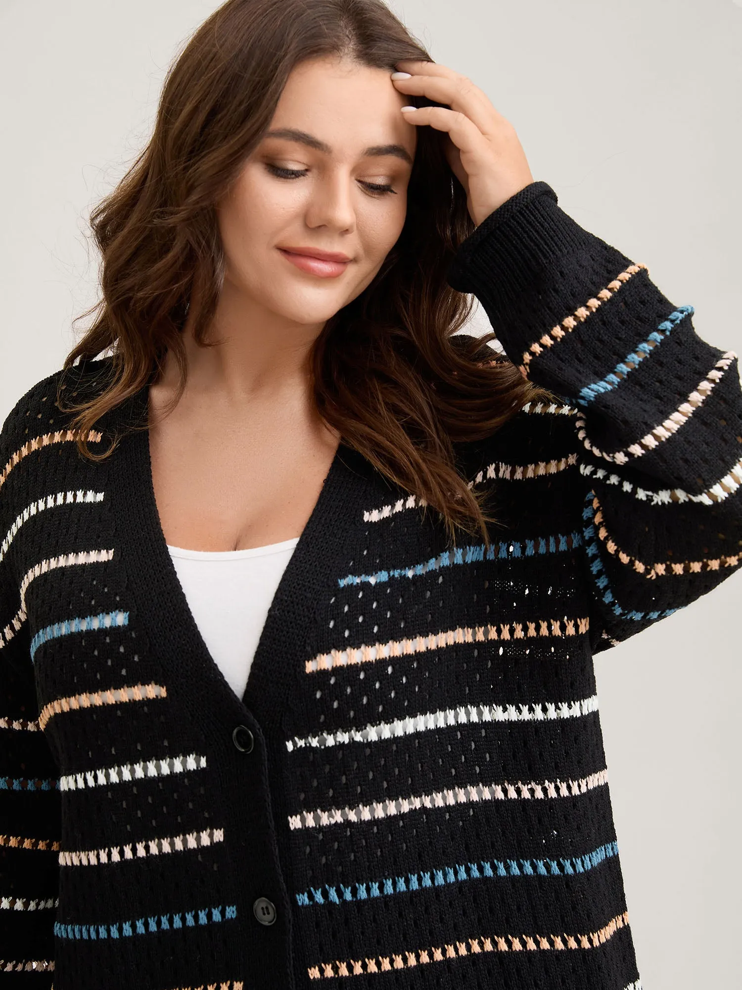Colorful Stripes Button Detail Knit Cardigan sold by Bloomchic product image thumbnail 3
