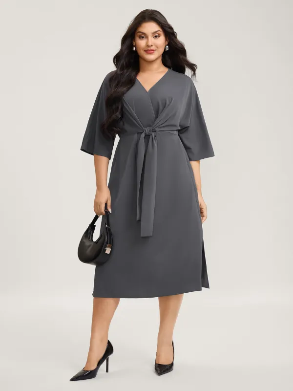 Belt Knotted-Front Waist-Cinching Midi Dress sold by Bloomchic