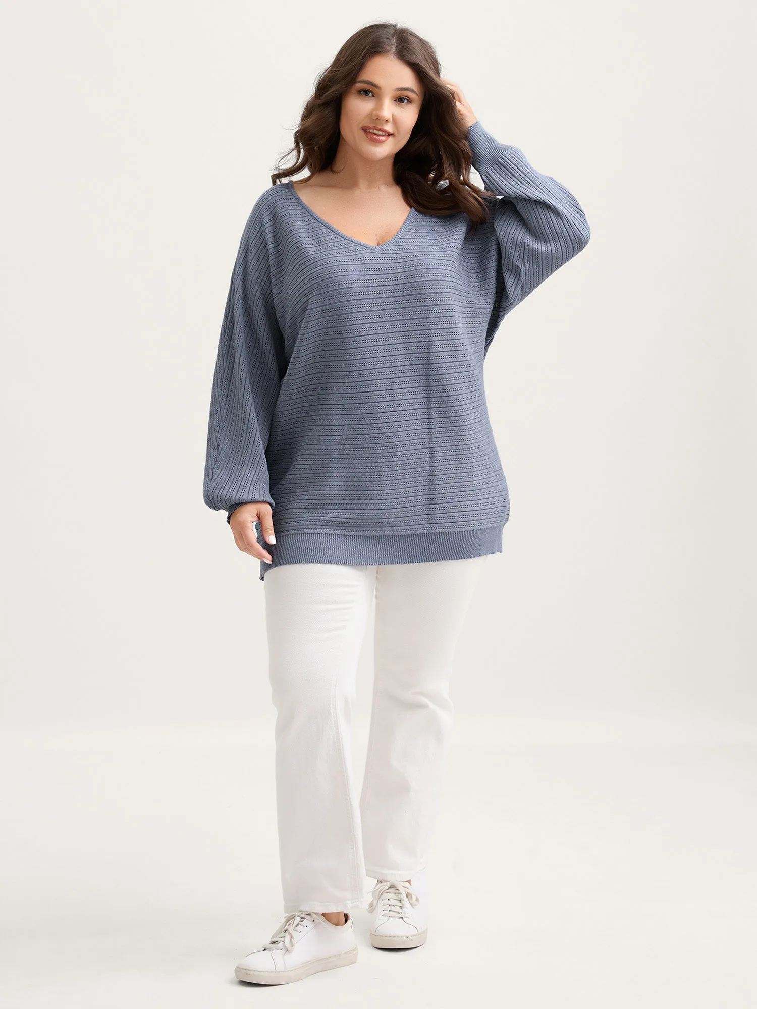 Supersoft Textured V-Neck Batwing Sleeve Pullover sold by Bloomchic product image thumbnail 3