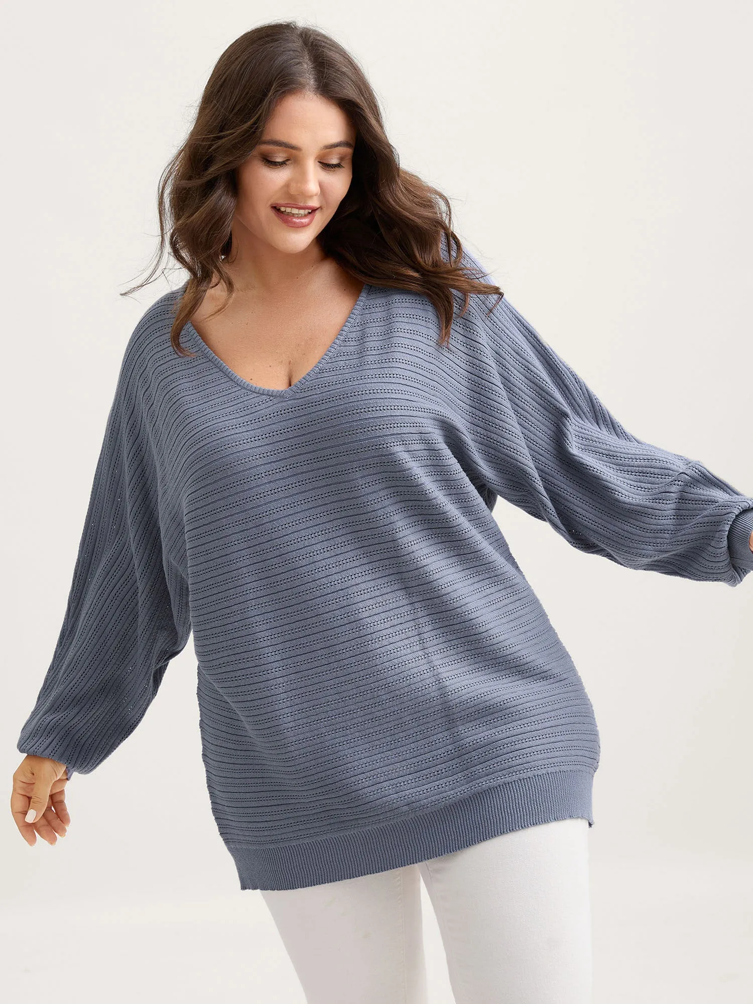 Supersoft Textured V-Neck Batwing Sleeve Pullover sold by Bloomchic product image thumbnail 4