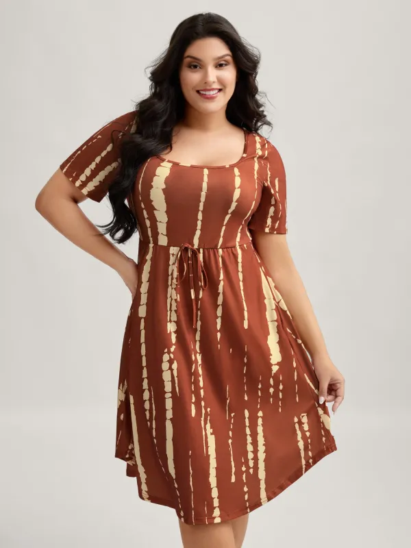 Tie-Dye Stretchy Waist-Drawstring Midi Dress sold by Bloomchic