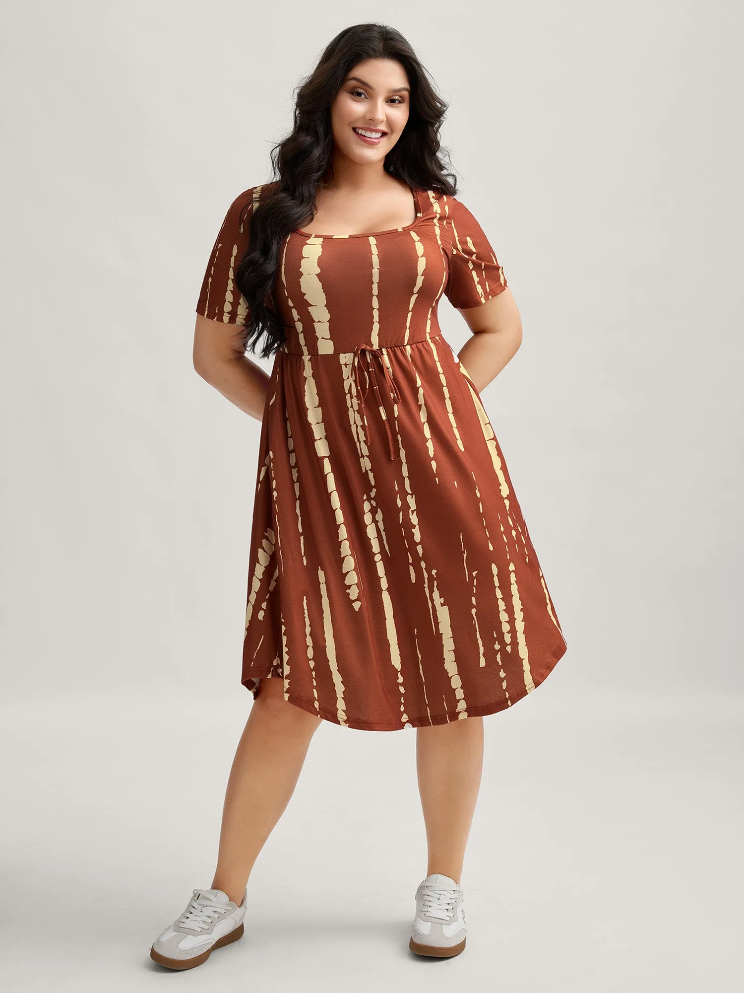 Tie-Dye Stretchy Waist-Drawstring Midi Dress sold by Bloomchic product image thumbnail 3