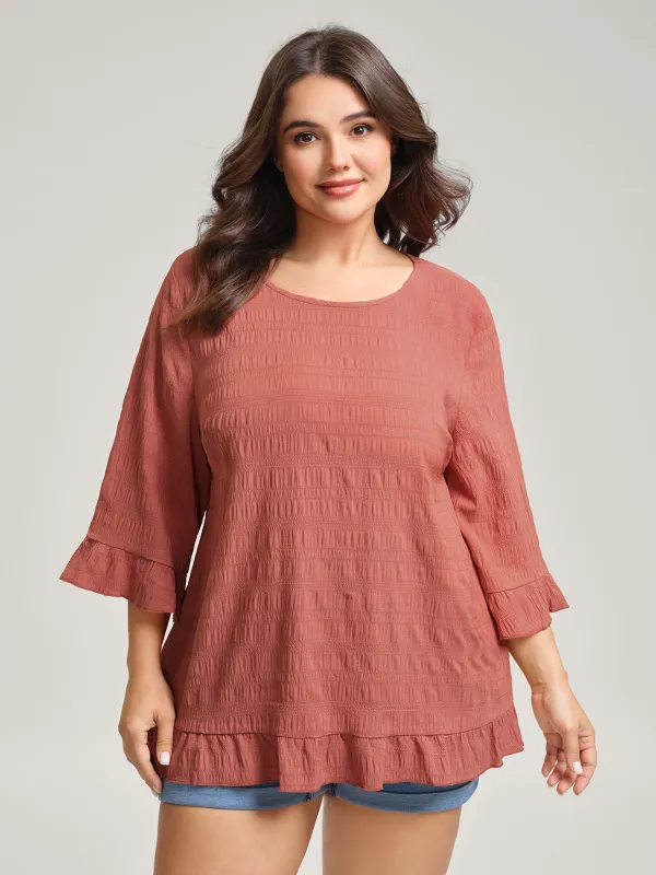 Textured Ruffled Edges Solid Blouse sold by Bloomchic