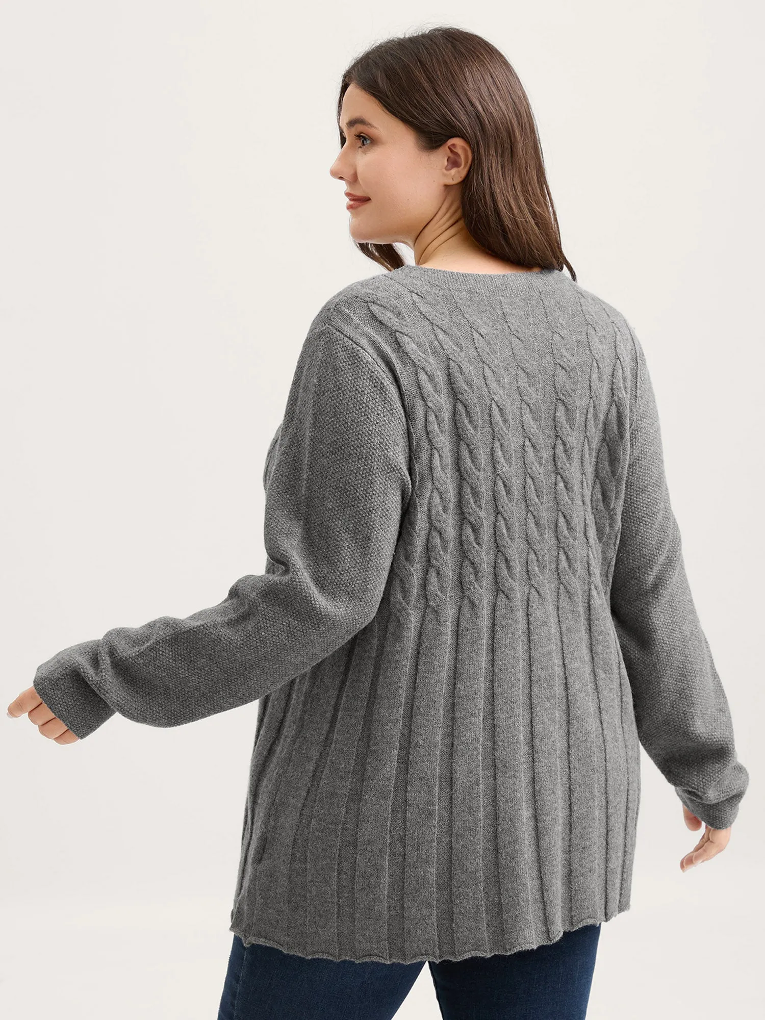 Cable Knit Round Neck Button Knit Cardigan sold by Bloomchic product image thumbnail 5