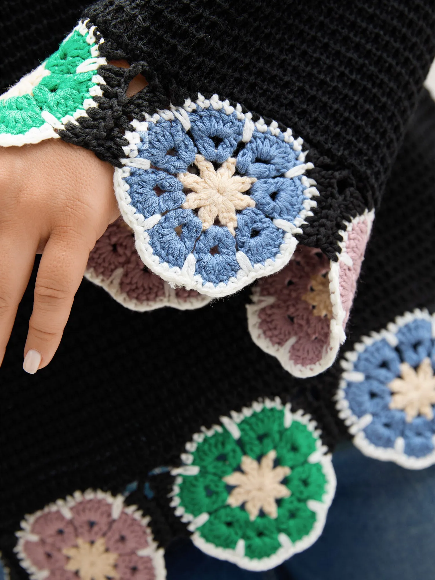 Crochet Floral Hem V-Neck Pullover sold by Bloomchic product image thumbnail 2