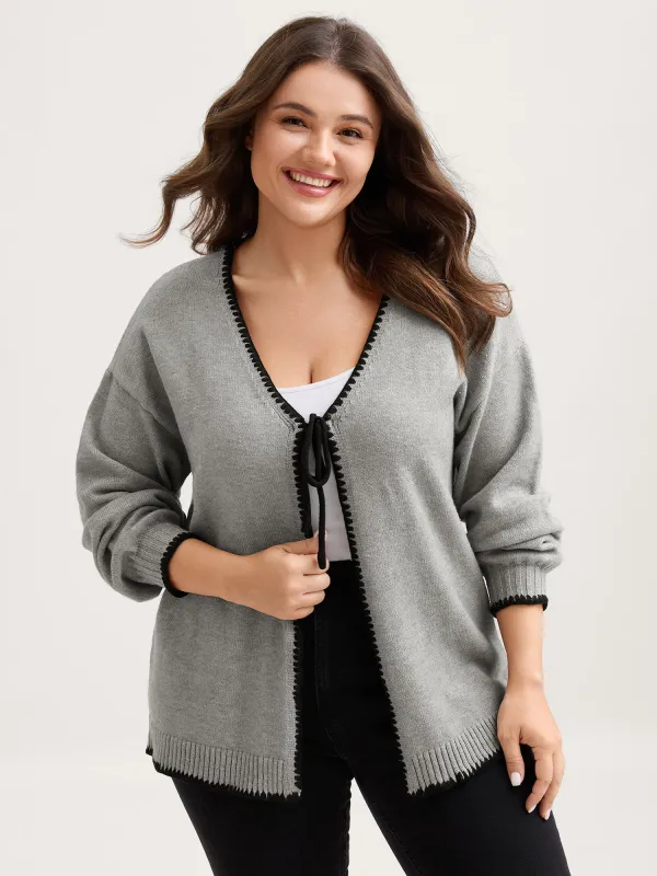 Supersoft Textured Contrast Lace Tie Knit Cardigan sold by Bloomchic