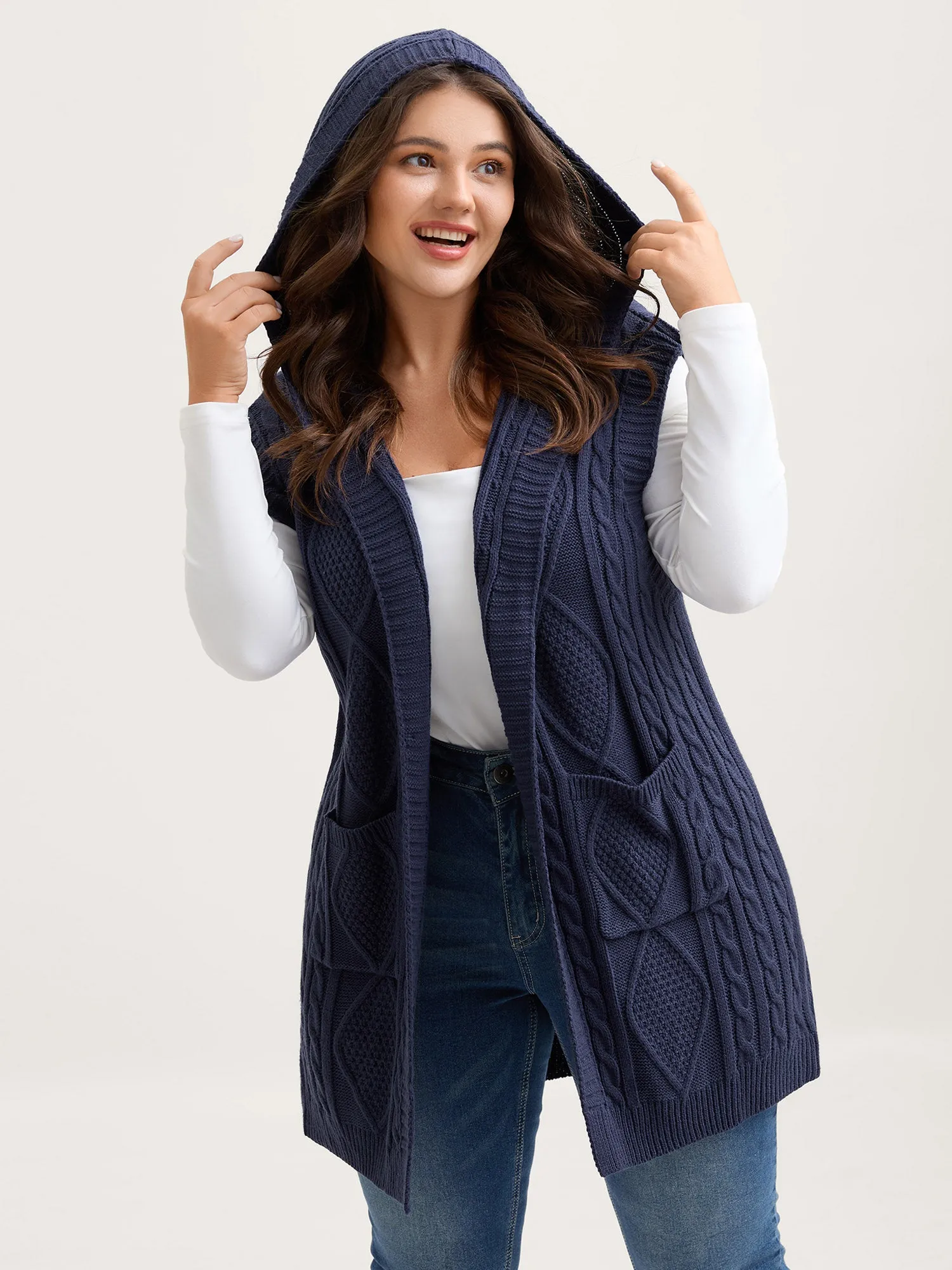 Twisted Hooded Sleeveless Knit Cardigan sold by Bloomchic