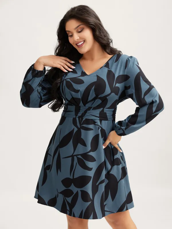 Silhouette Flower Print Shirred Waist Knee-Length Dress sold by Bloomchic