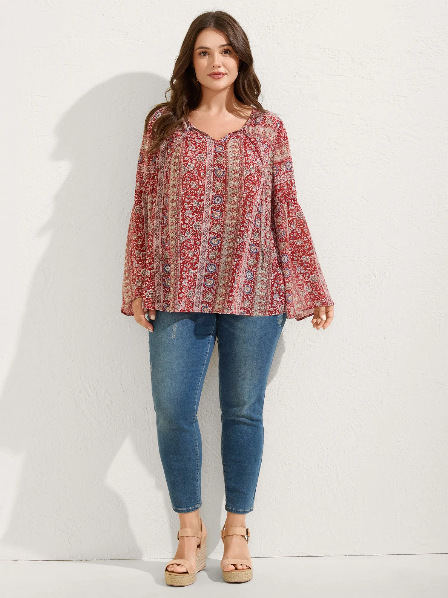 Chiffon Floral Sheer Print Neck-Tie Blouse sold by Bloomchic product image thumbnail 4