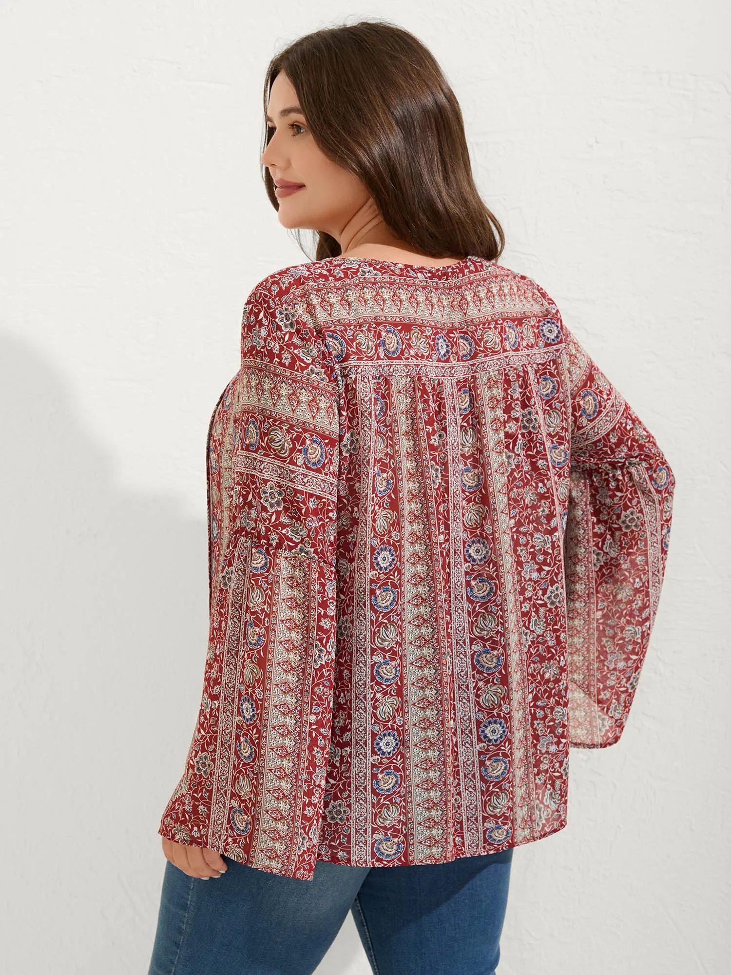 Chiffon Floral Sheer Print Neck-Tie Blouse sold by Bloomchic product image thumbnail 5