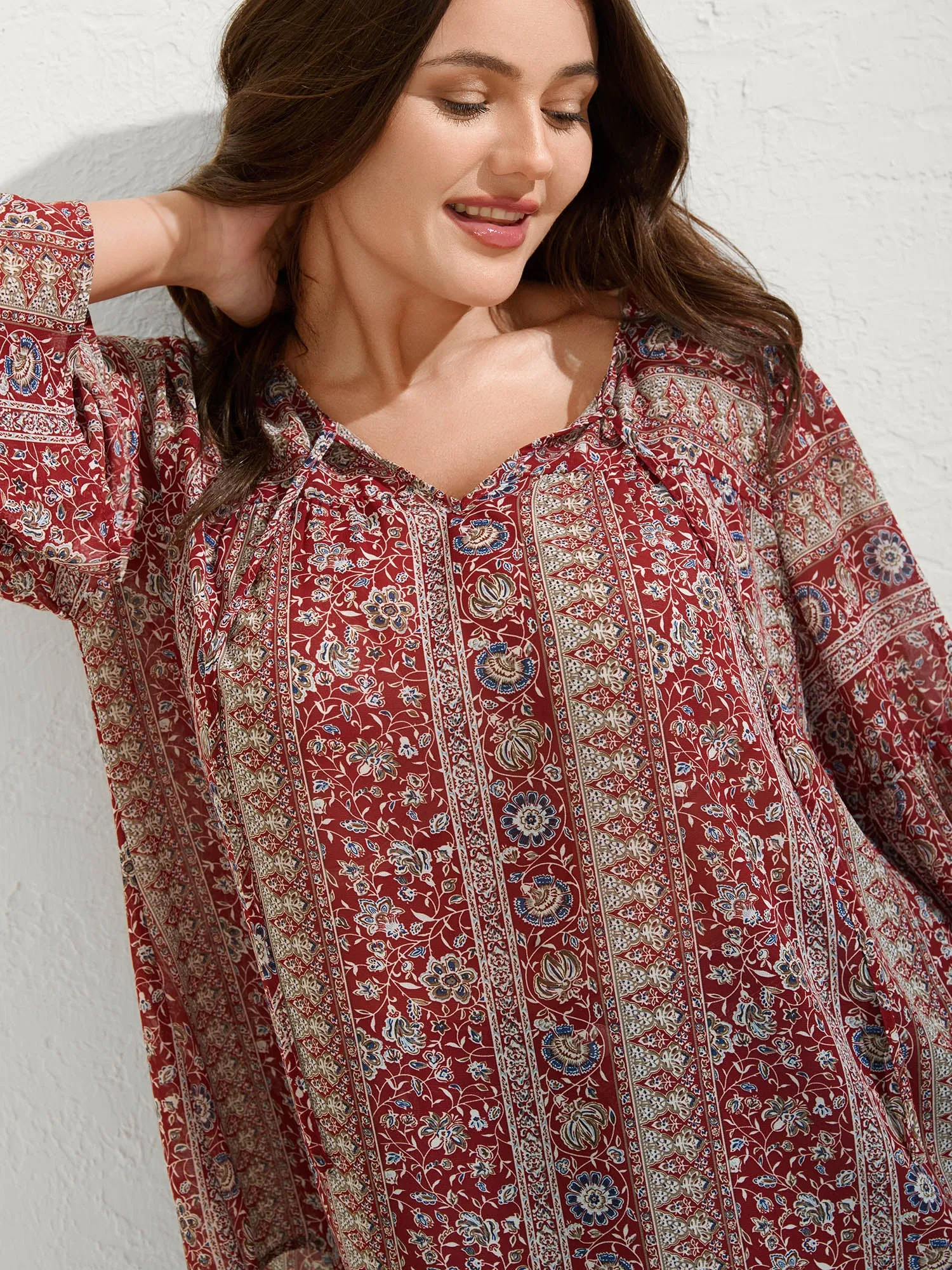 Chiffon Floral Sheer Print Neck-Tie Blouse sold by Bloomchic product image thumbnail 3