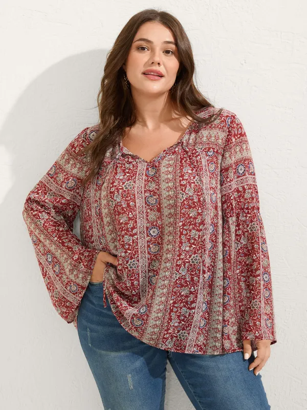 Chiffon Floral Sheer Print Neck-Tie Blouse sold by Bloomchic