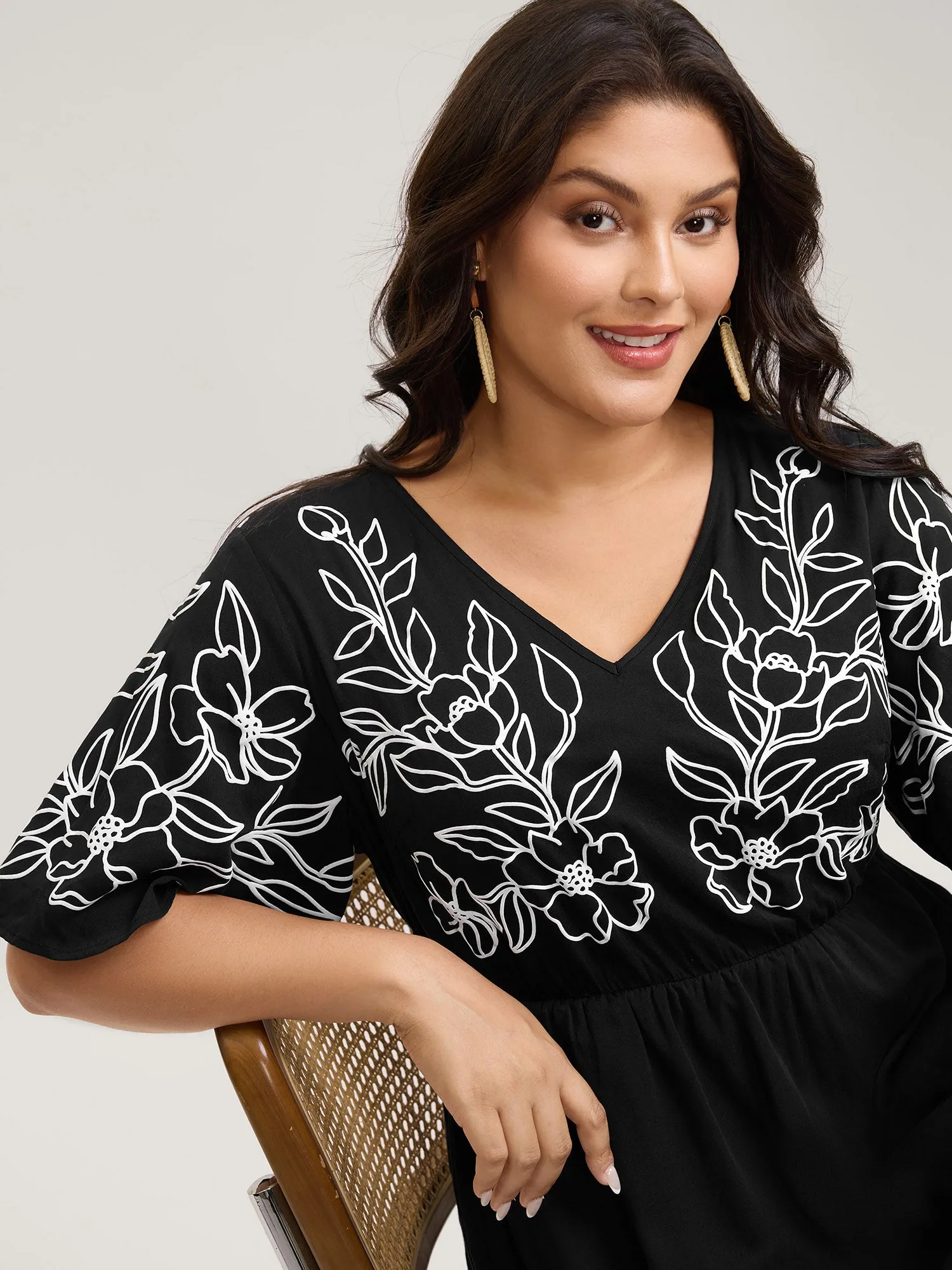 Floral Print Bodice Side Pockets Midi Dress sold by Bloomchic product image thumbnail 2