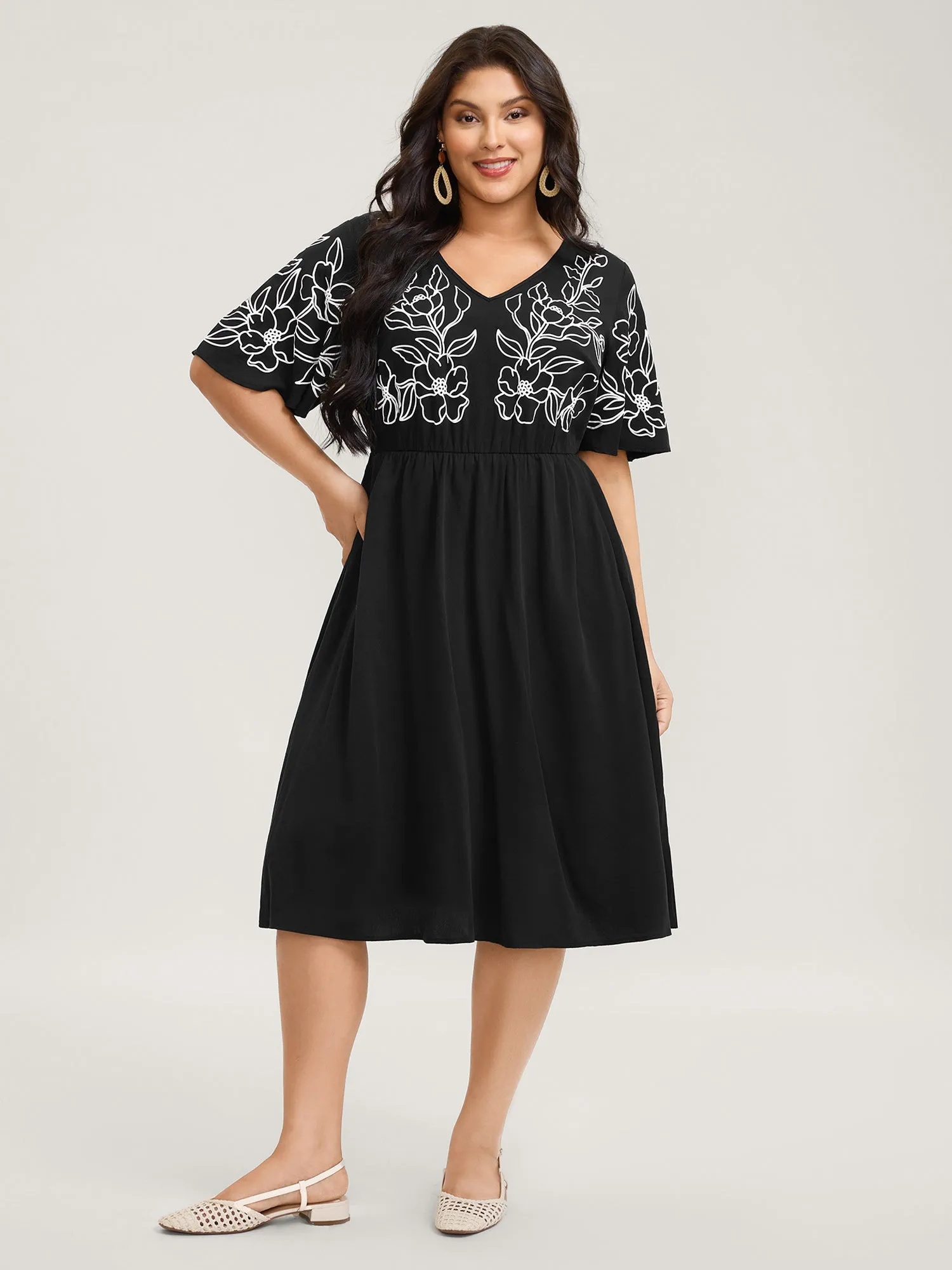 Floral Print Bodice Side Pockets Midi Dress sold by Bloomchic product image thumbnail 3