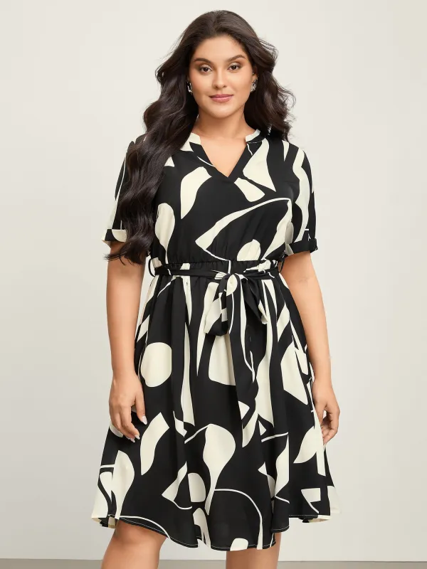 Geometric Print Waist-Tie Midi Dress sold by Bloomchic