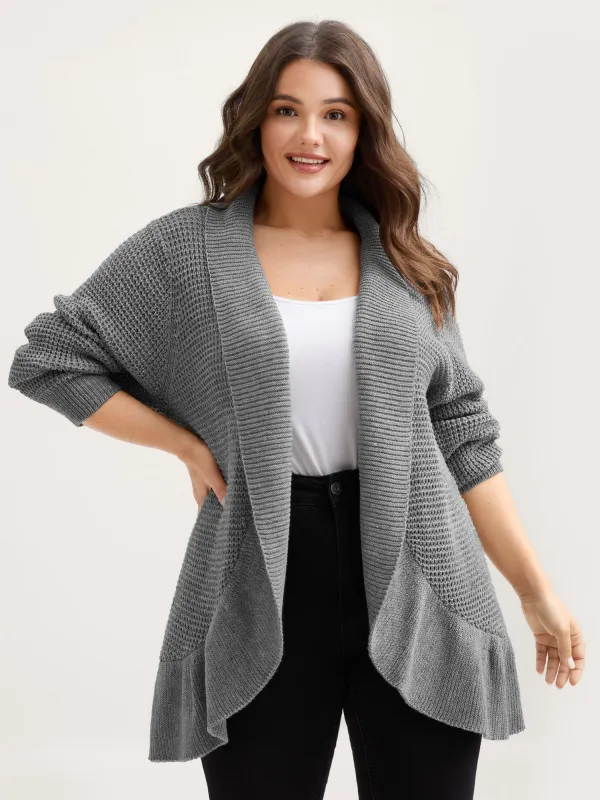 Ruffled Folded Hem Open-Front Cardigan sold by Bloomchic