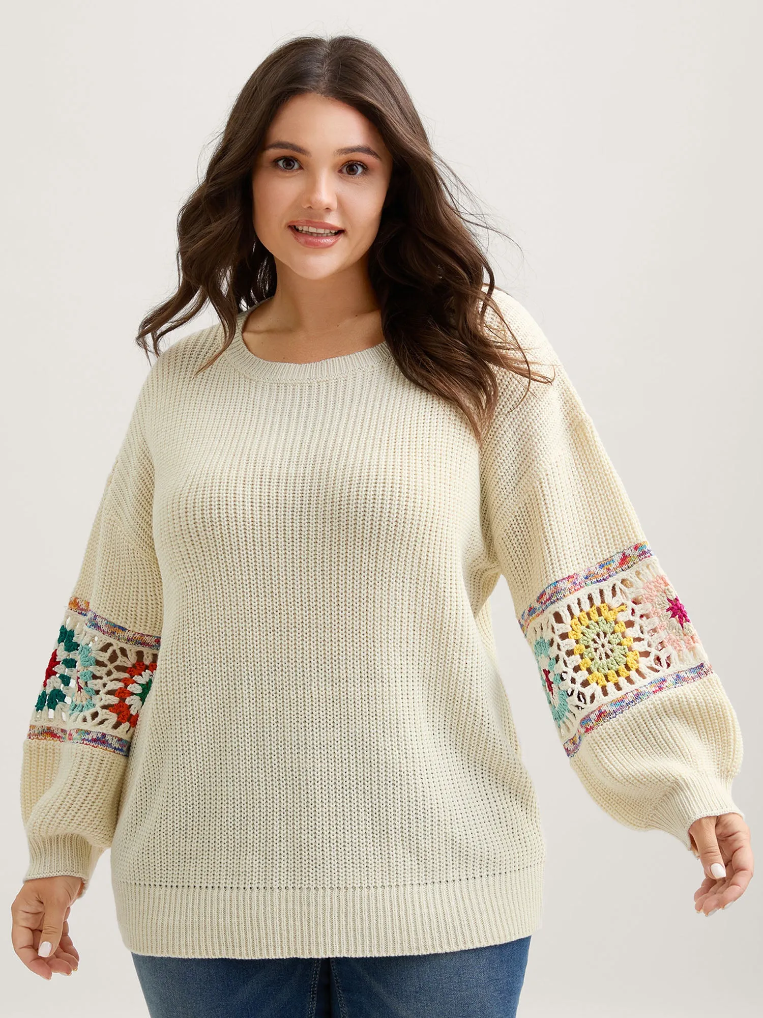 Crochet Floral Sleeve Lace Trim Pullover sold by Bloomchic product image thumbnail 3