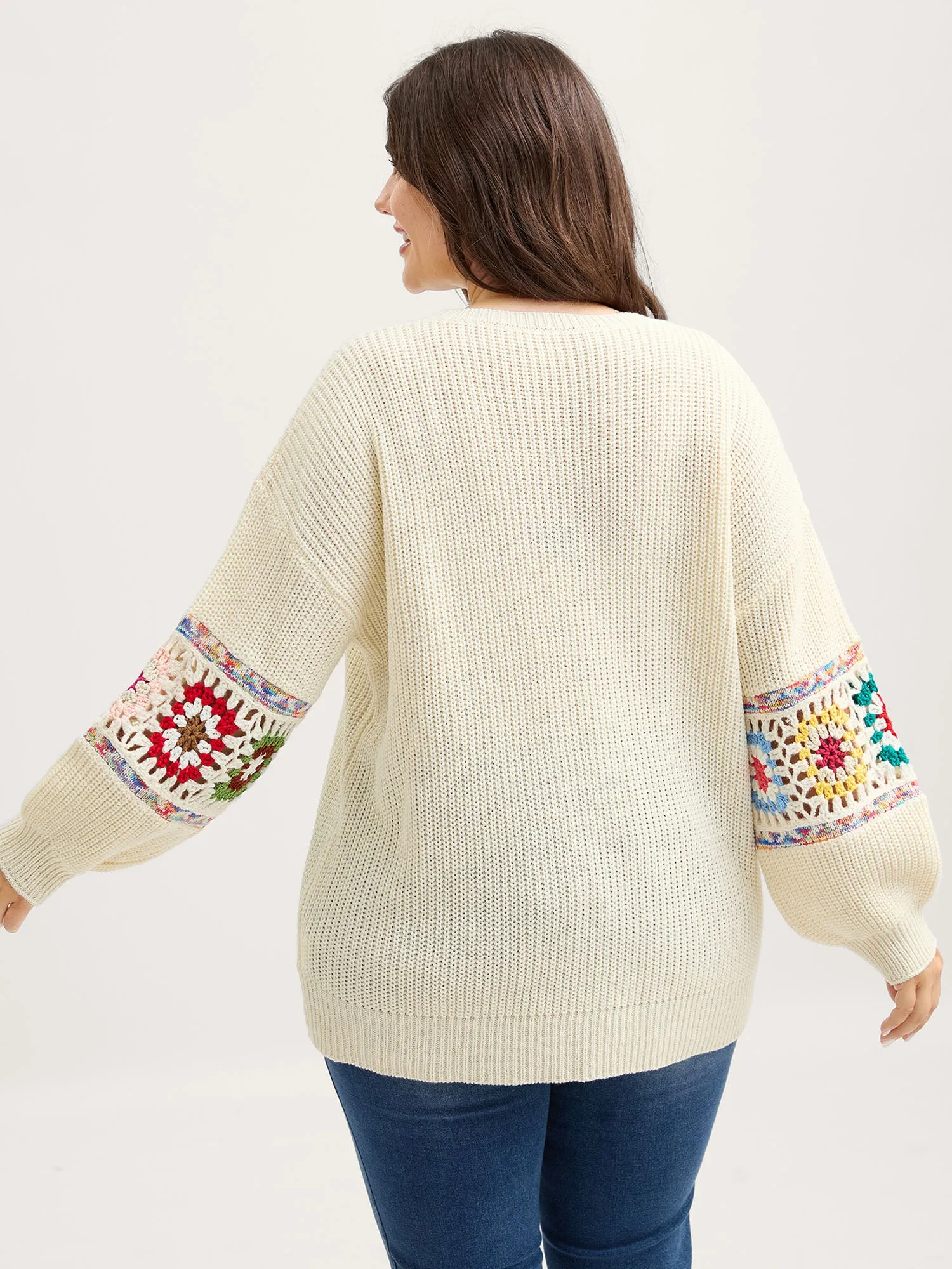 Crochet Floral Sleeve Lace Trim Pullover sold by Bloomchic product image thumbnail 4