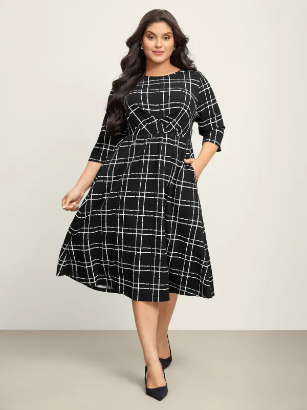 Grid Print Pleated Front Overlap Midi Dress sold by Bloomchic