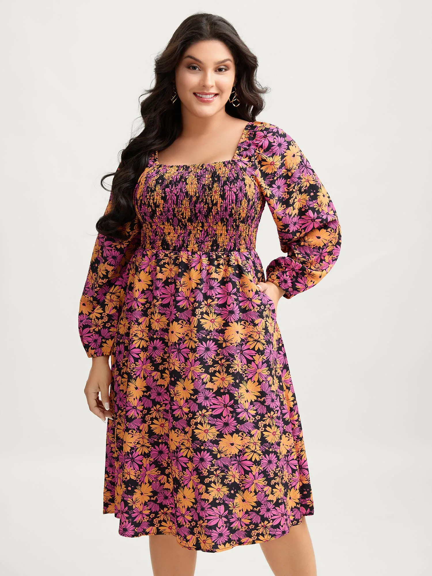 Floral Shirred Bust-Ease Midi Dress sold by Bloomchic product image thumbnail 2
