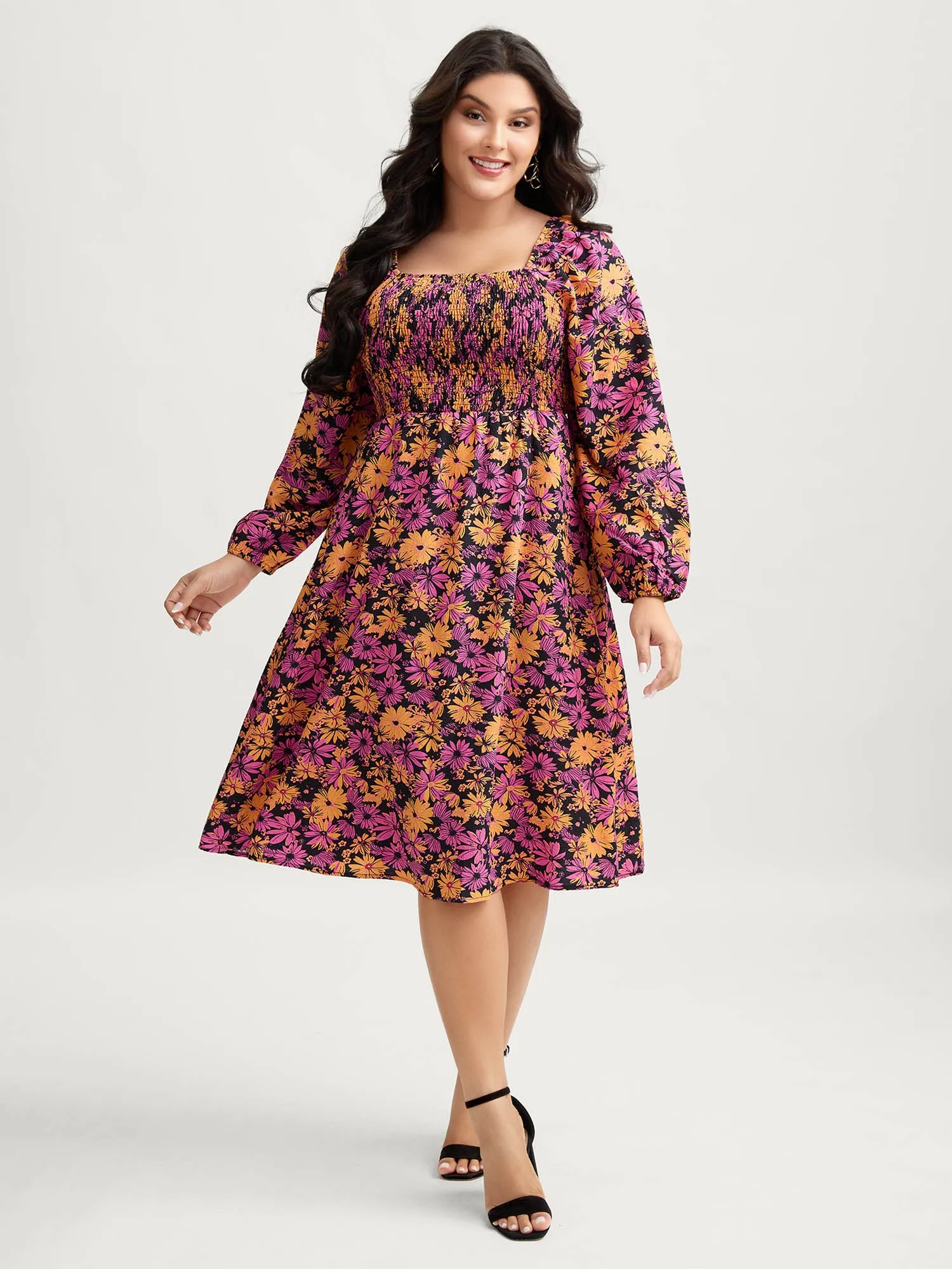 Floral Shirred Bust-Ease Midi Dress sold by Bloomchic product image thumbnail 3