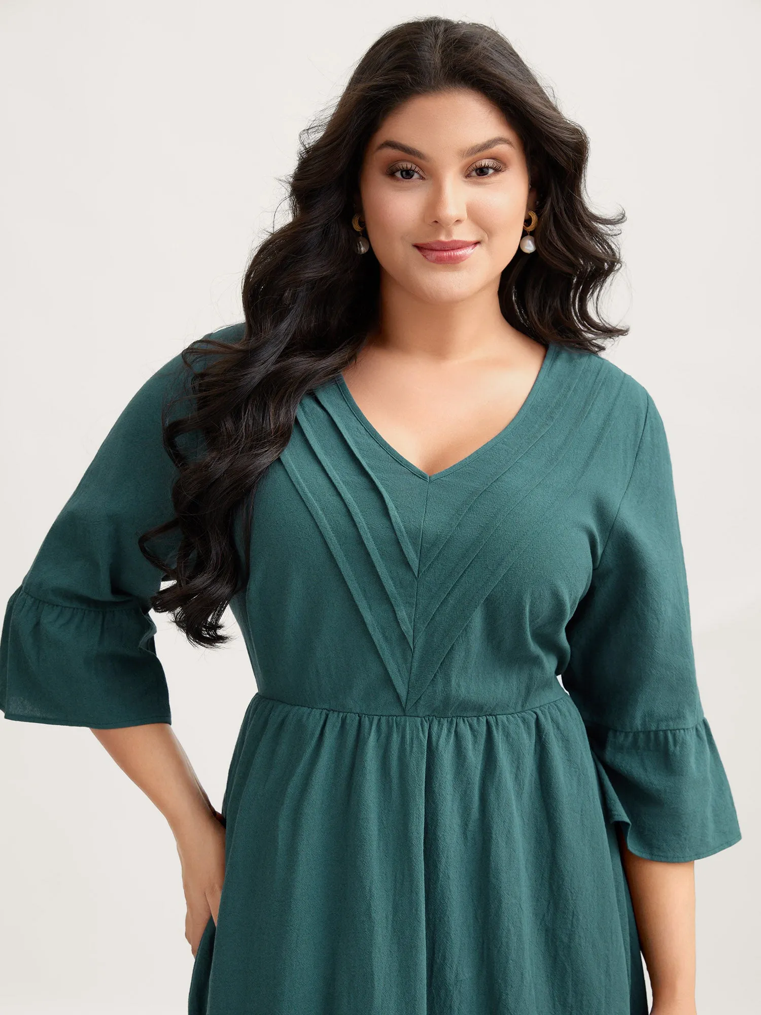 Pure Cotton Toothpick Pleats Tiered Midi Dress sold by Bloomchic product image thumbnail 2