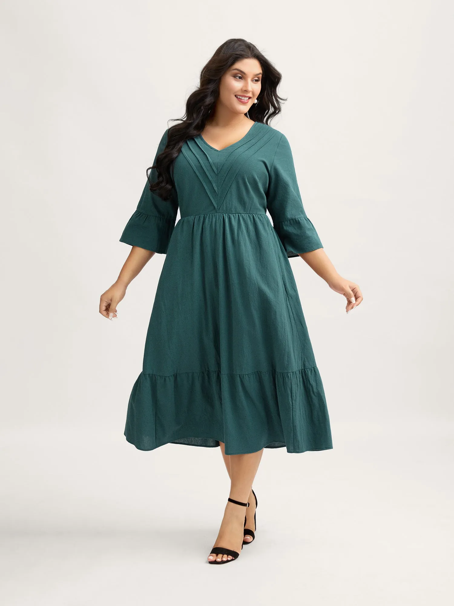 Pure Cotton Toothpick Pleats Tiered Midi Dress sold by Bloomchic product image thumbnail 3