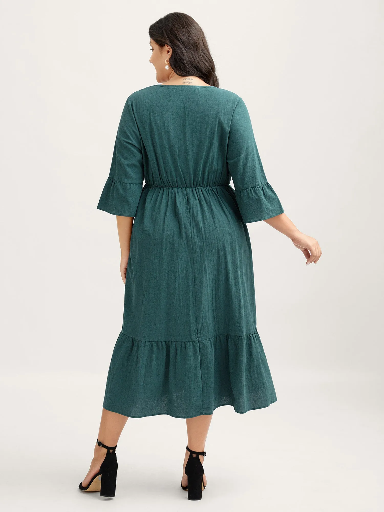 Pure Cotton Toothpick Pleats Tiered Midi Dress sold by Bloomchic product image thumbnail 4