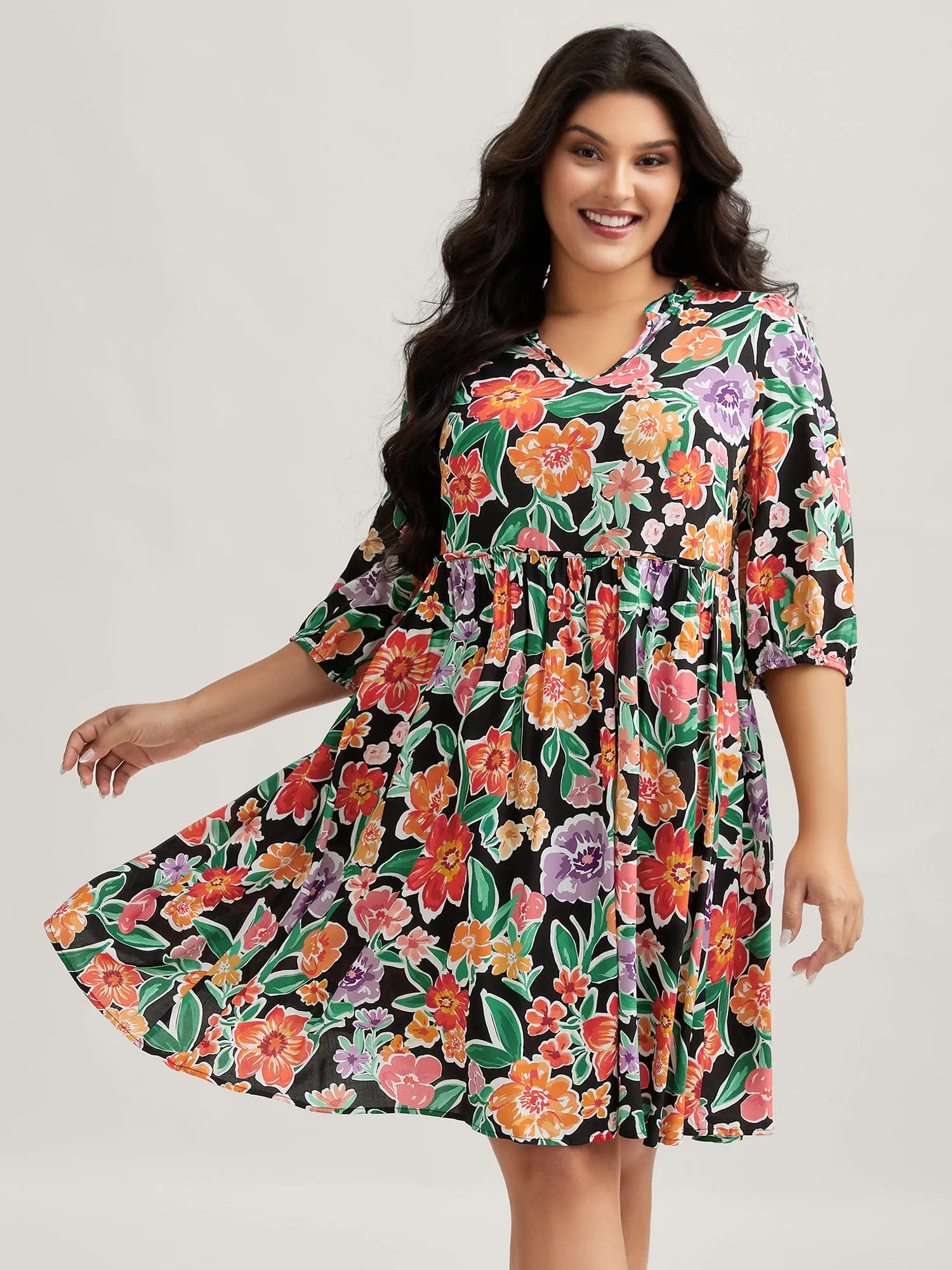Colorful Floral Print Pockets Knee-Length Dress sold by Bloomchic