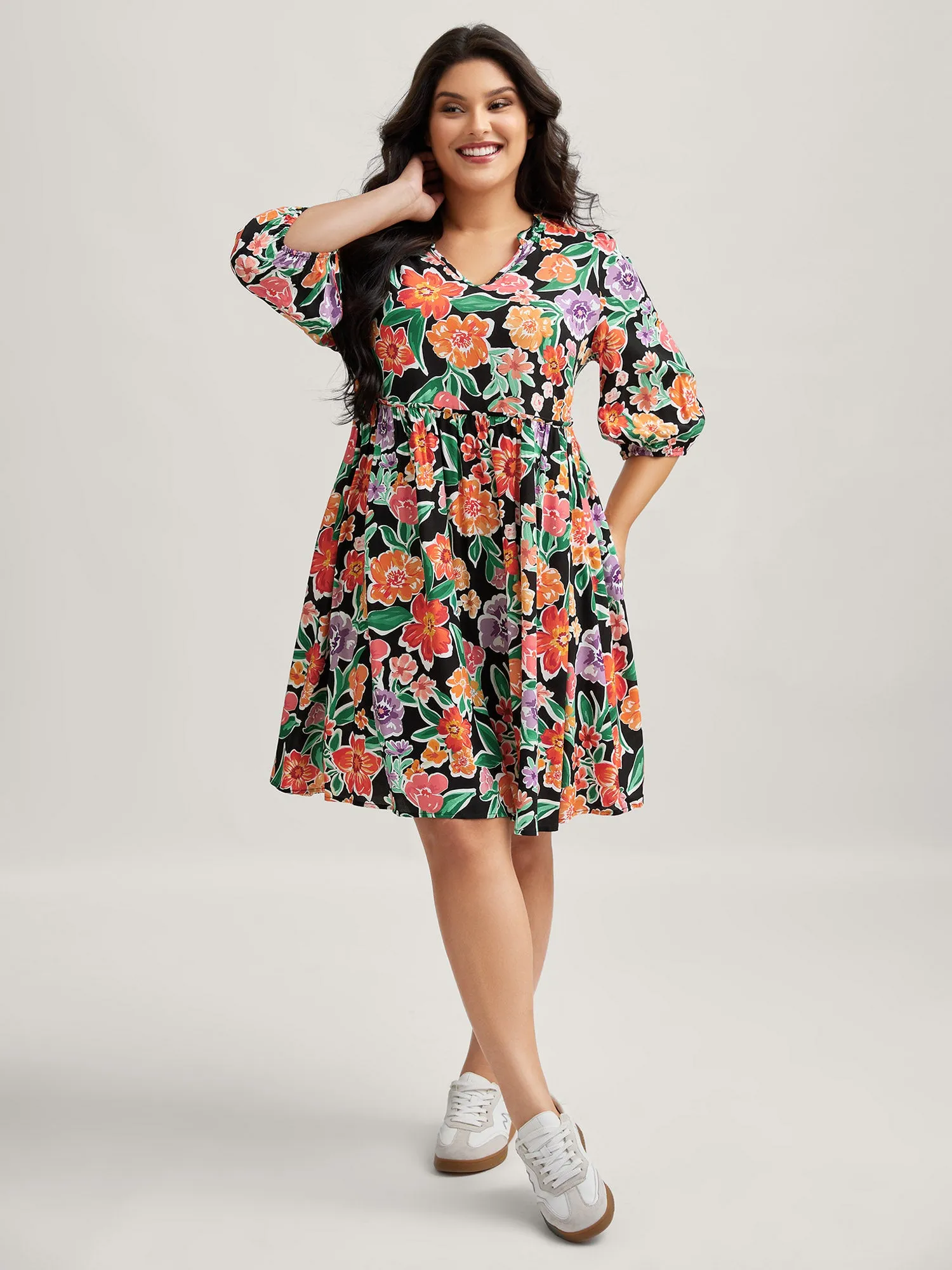 Colorful Floral Print Pockets Knee-Length Dress sold by Bloomchic product image thumbnail 3