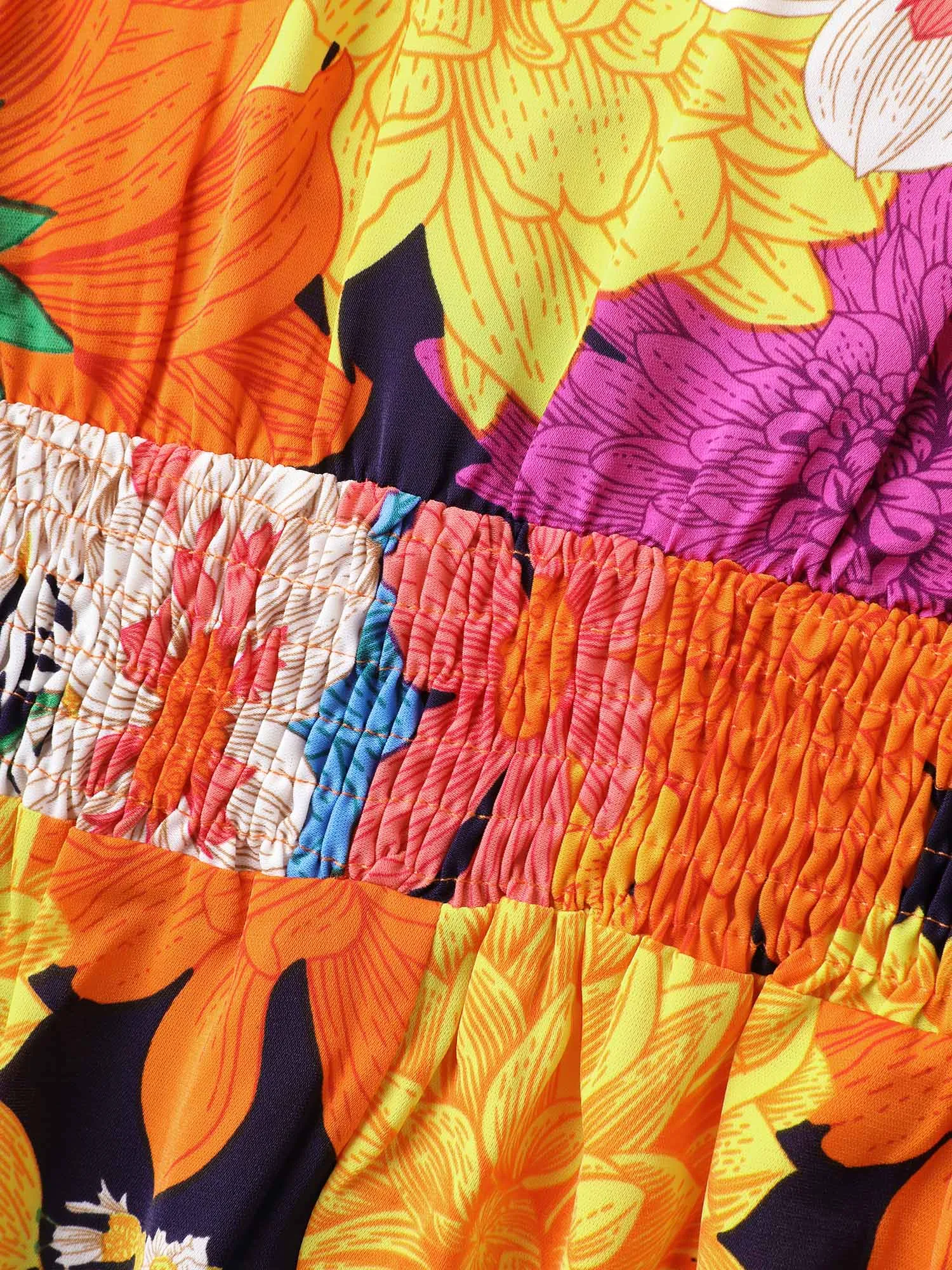 Colorful Floral Print Shirred Waist Midi Dress sold by Bloomchic product image thumbnail 5