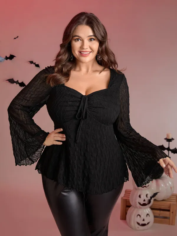 Textured Sweetheart Cinched Neck Knit Top sold by Bloomchic