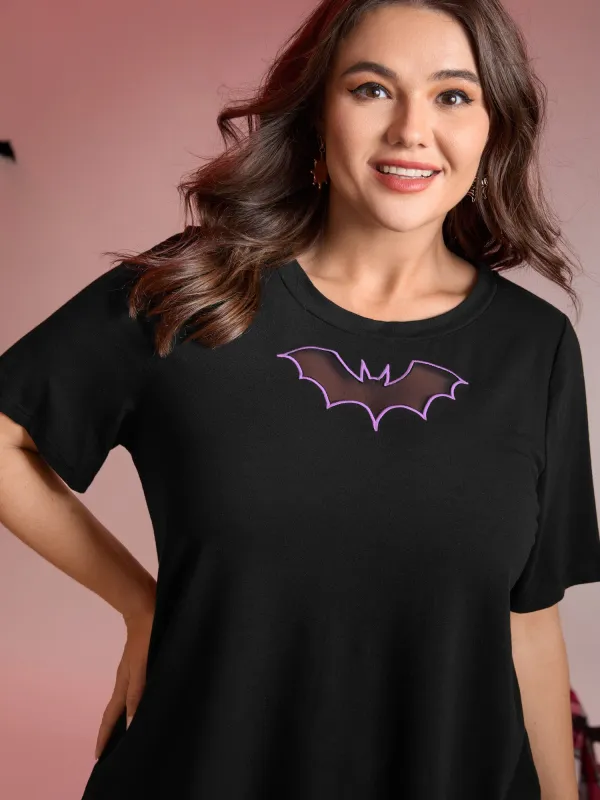 Bat Neck Cut-Out Stretchy Embroidered T-Shirt sold by Bloomchic