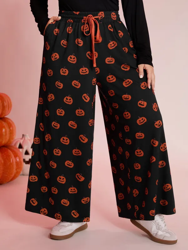 Pumpkin Everywhere Contrast Drawstring Pants sold by Bloomchic