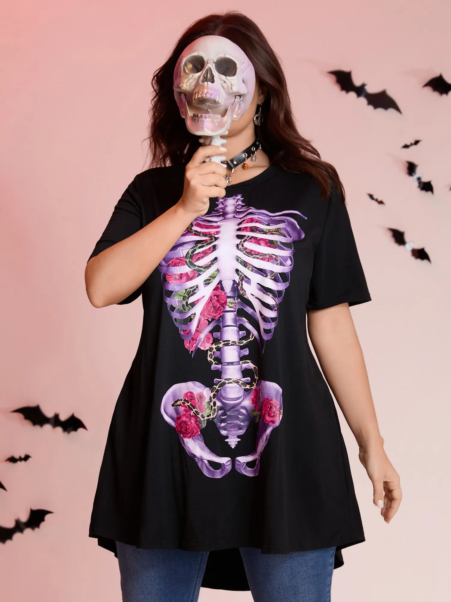 Spooky Skull Supersoft Tunic Mini Dress sold by Bloomchic product image thumbnail 2