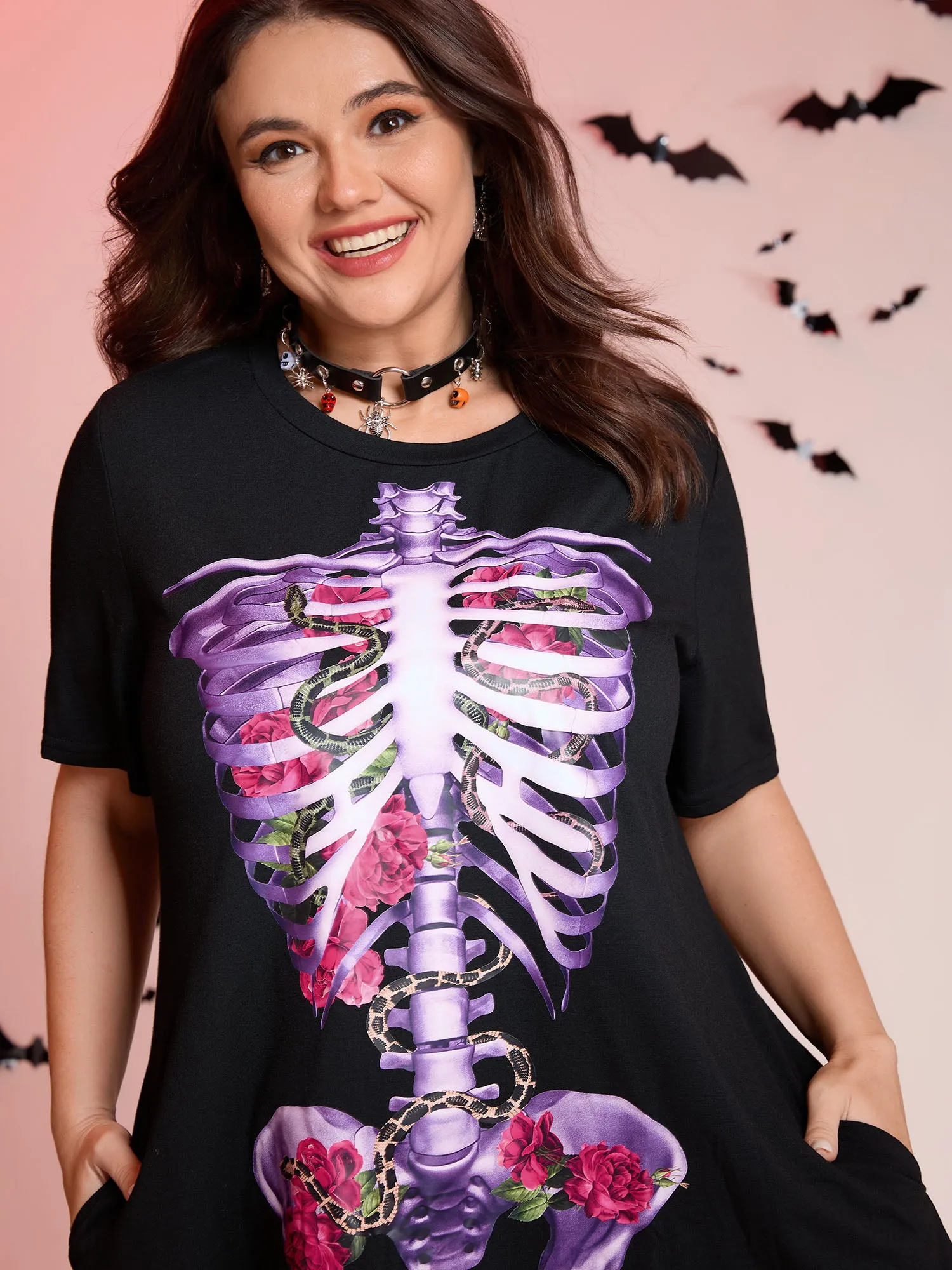 Spooky Skull Supersoft Tunic Mini Dress sold by Bloomchic product image thumbnail 4