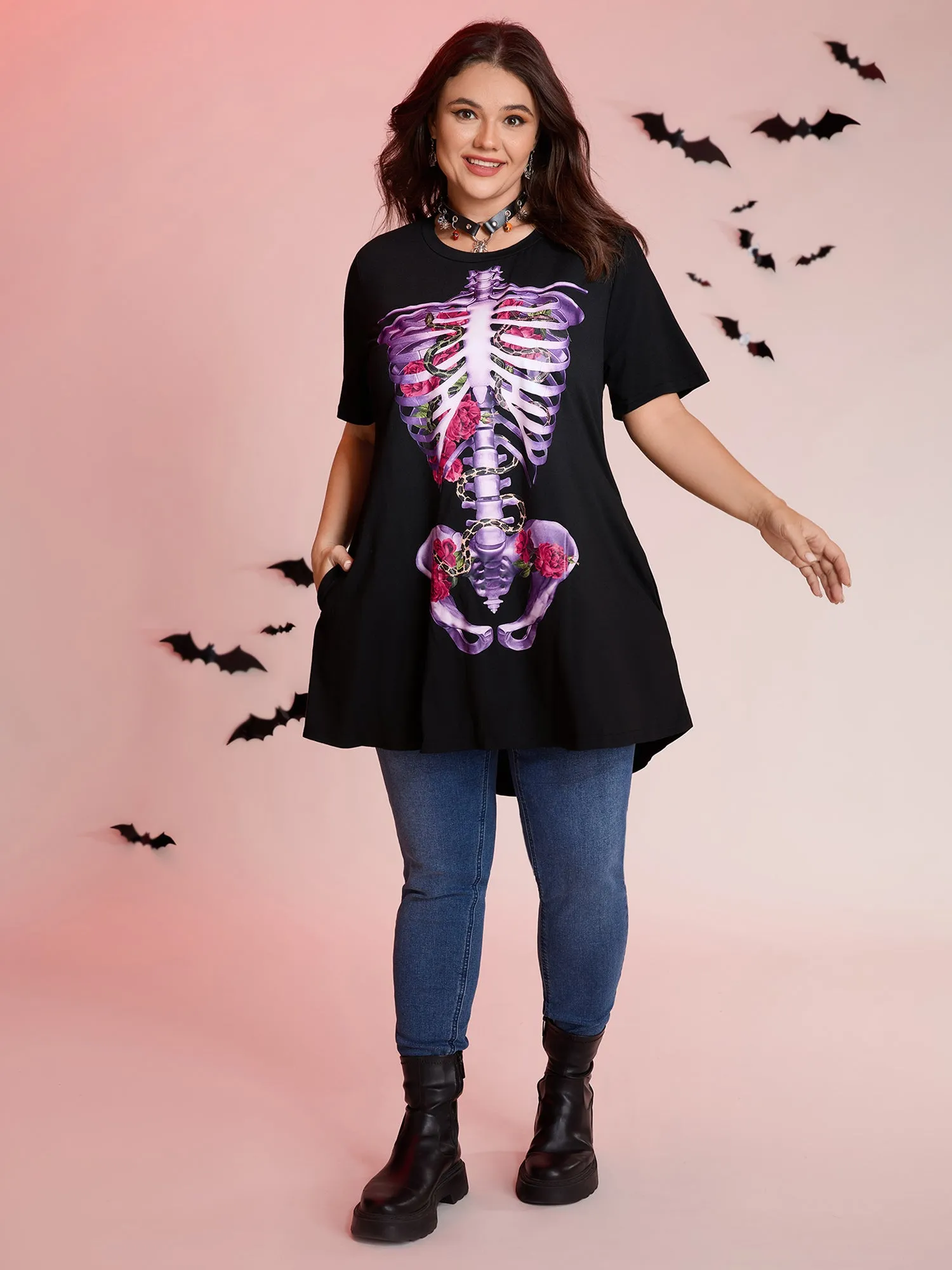 Spooky Skull Supersoft Tunic Mini Dress sold by Bloomchic product image thumbnail 3