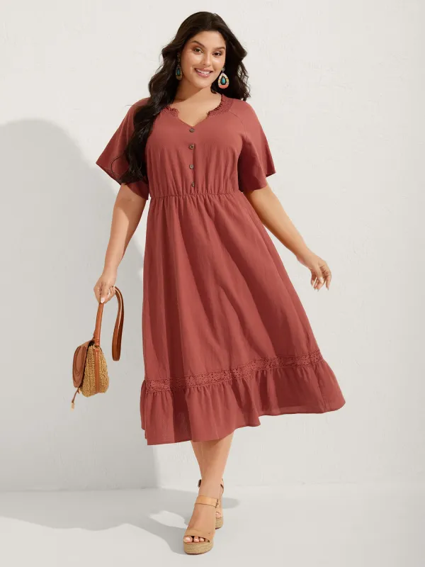 Pure Cotton Lace Trim Pockets Midi Dress sold by Bloomchic