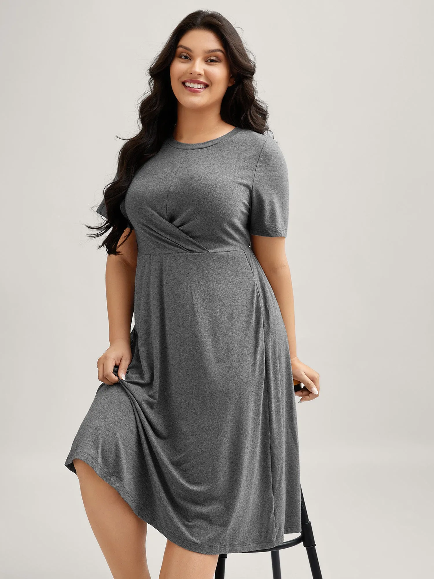 Supersoft Gathered Bodice Midi Dress sold by Bloomchic