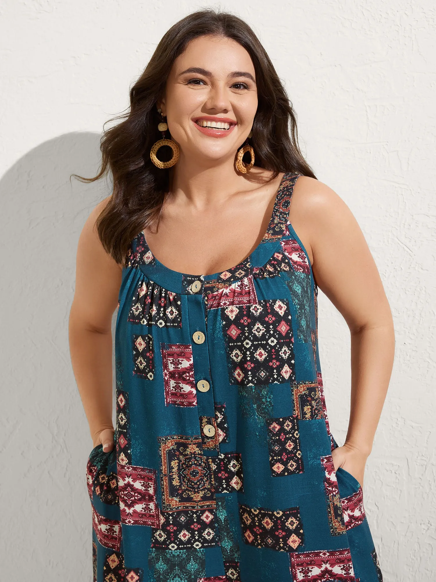 Supersoft Boho Collage Placket Pocket Jumpsuit sold by Bloomchic product image thumbnail 2