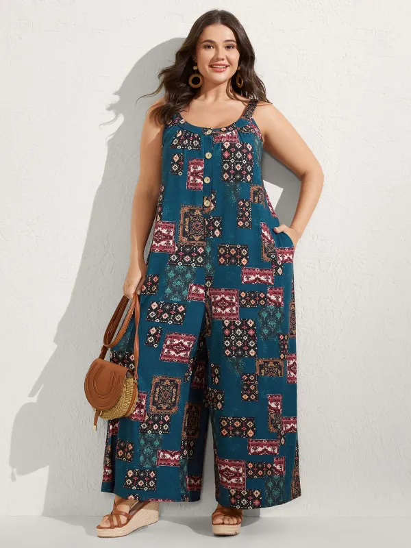 Supersoft Boho Collage Placket Pocket Jumpsuit sold by Bloomchic