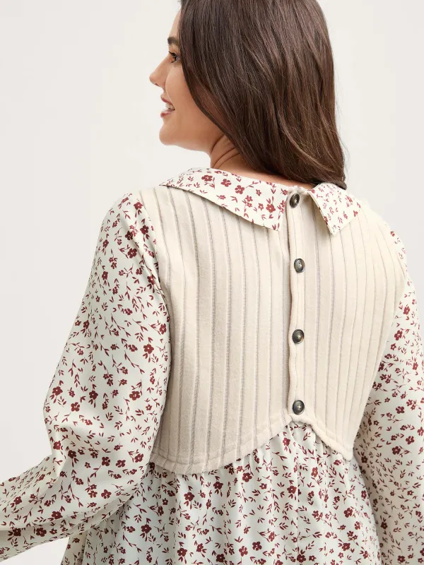 Back Placket Doll Collar Spliced Sweatshirt sold by Bloomchic